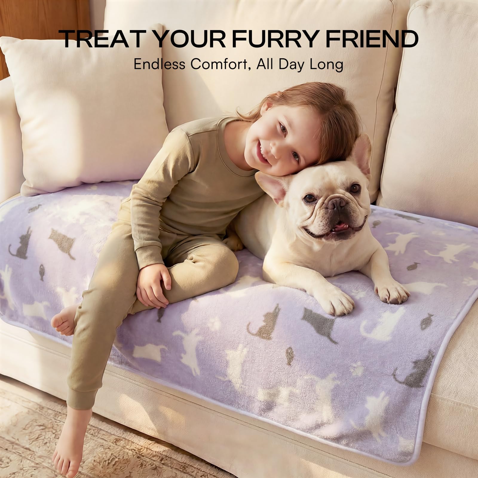 Luciphia 1 Pack 3 Blankets, Cute Cat Printed Fluffy Fleece Pet Crate
