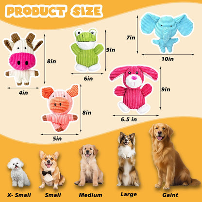 MRSOHRET 5 Pack Squeaky Dog Toys, Tough Stuffed Plush Puppy Tough Chew