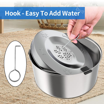 Kactoily Large Capacity Dog Water Bowl Stainless Steel No Spill Bowl