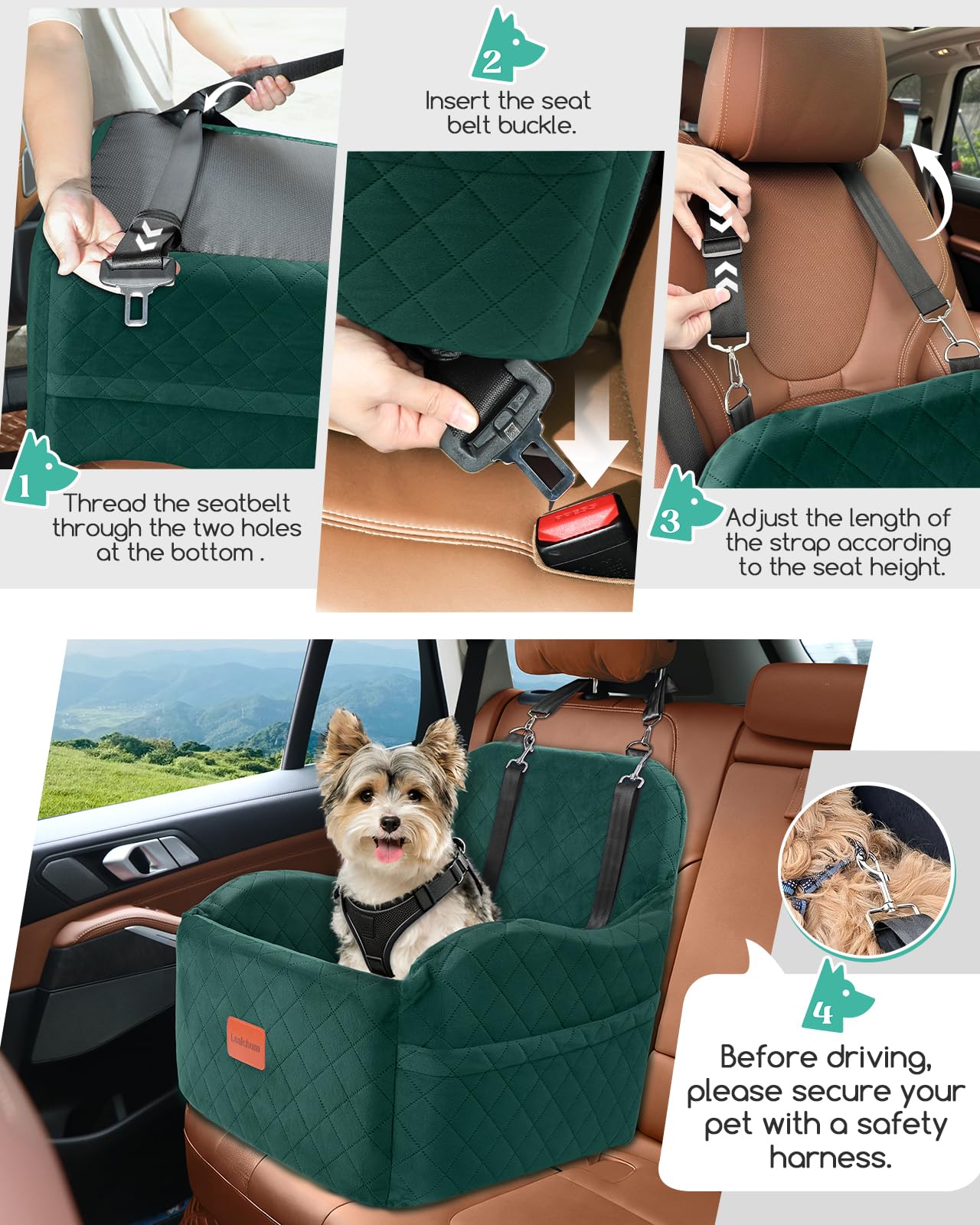 Lealchum Dog Booster Car Seat for Small/Medium Dogs, Elevated Seat