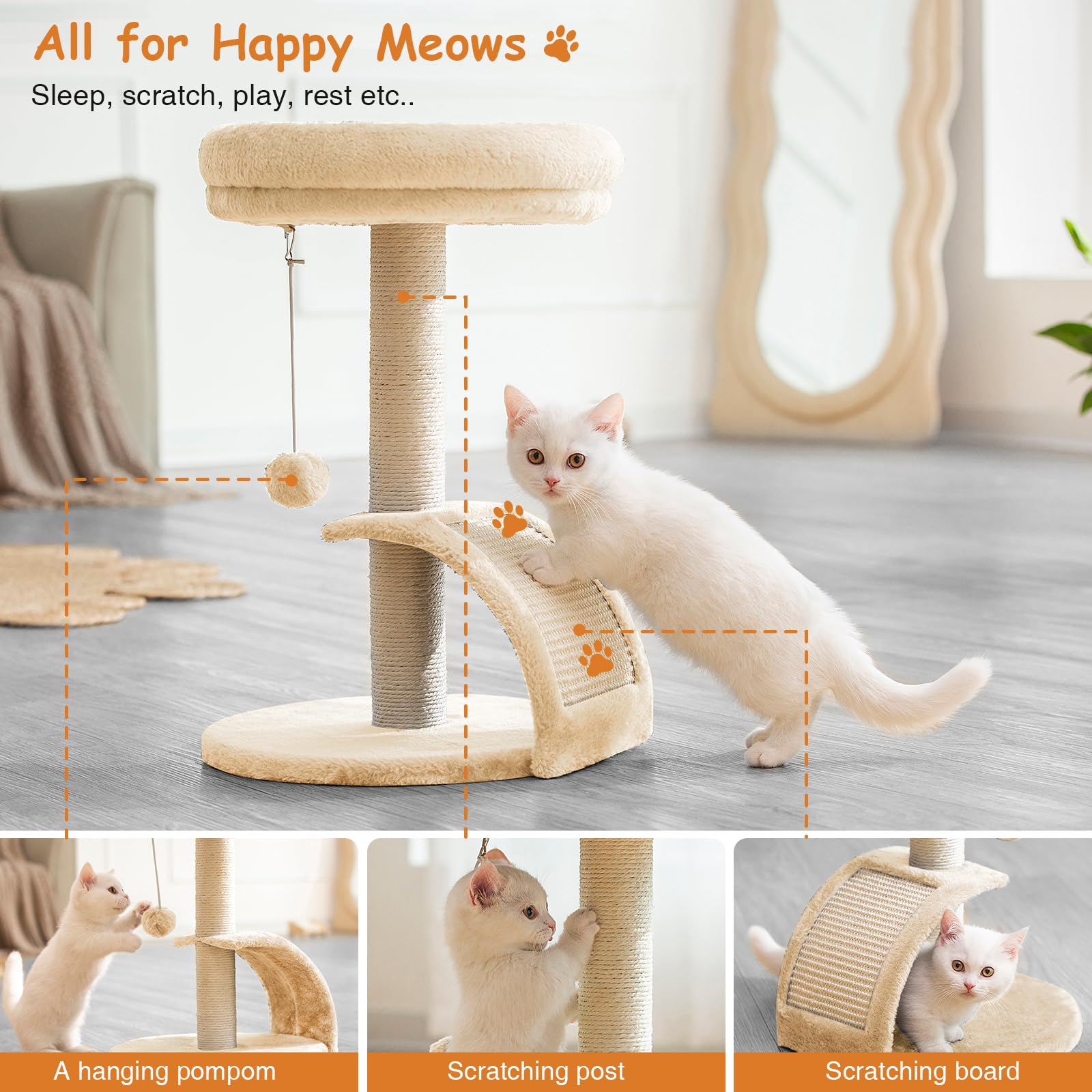 Goozii Cat Scratching Post Tower for Indoor Cats, Small Cat Tree Bed