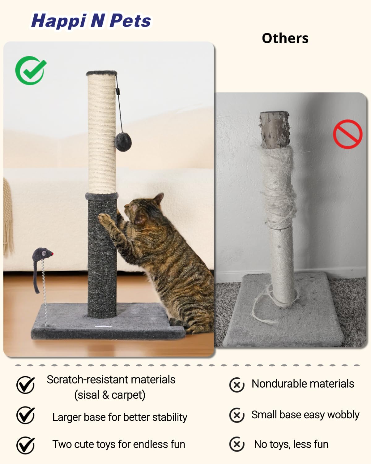 Happi N Pets 29.5" Tall Cat Scratching Post, Cat Scratcher Scratcher