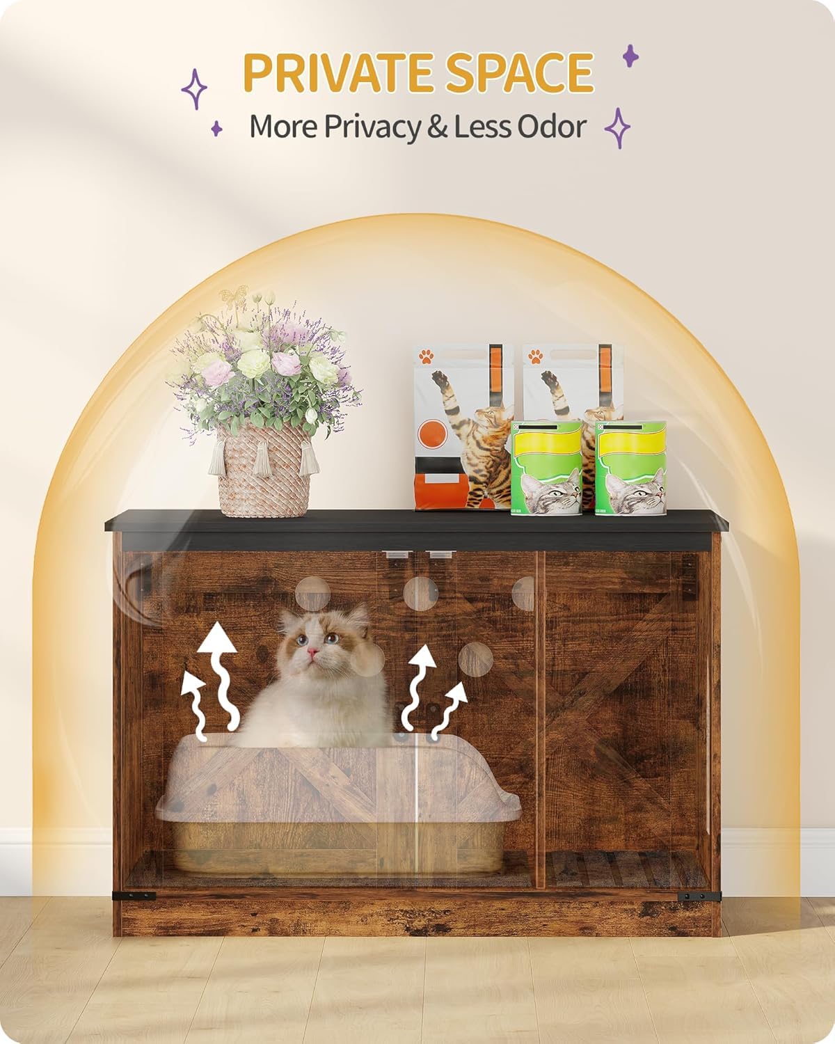 Hzuaneri Cat Litter Box Enclosure with Cushion, Hidden Litter House