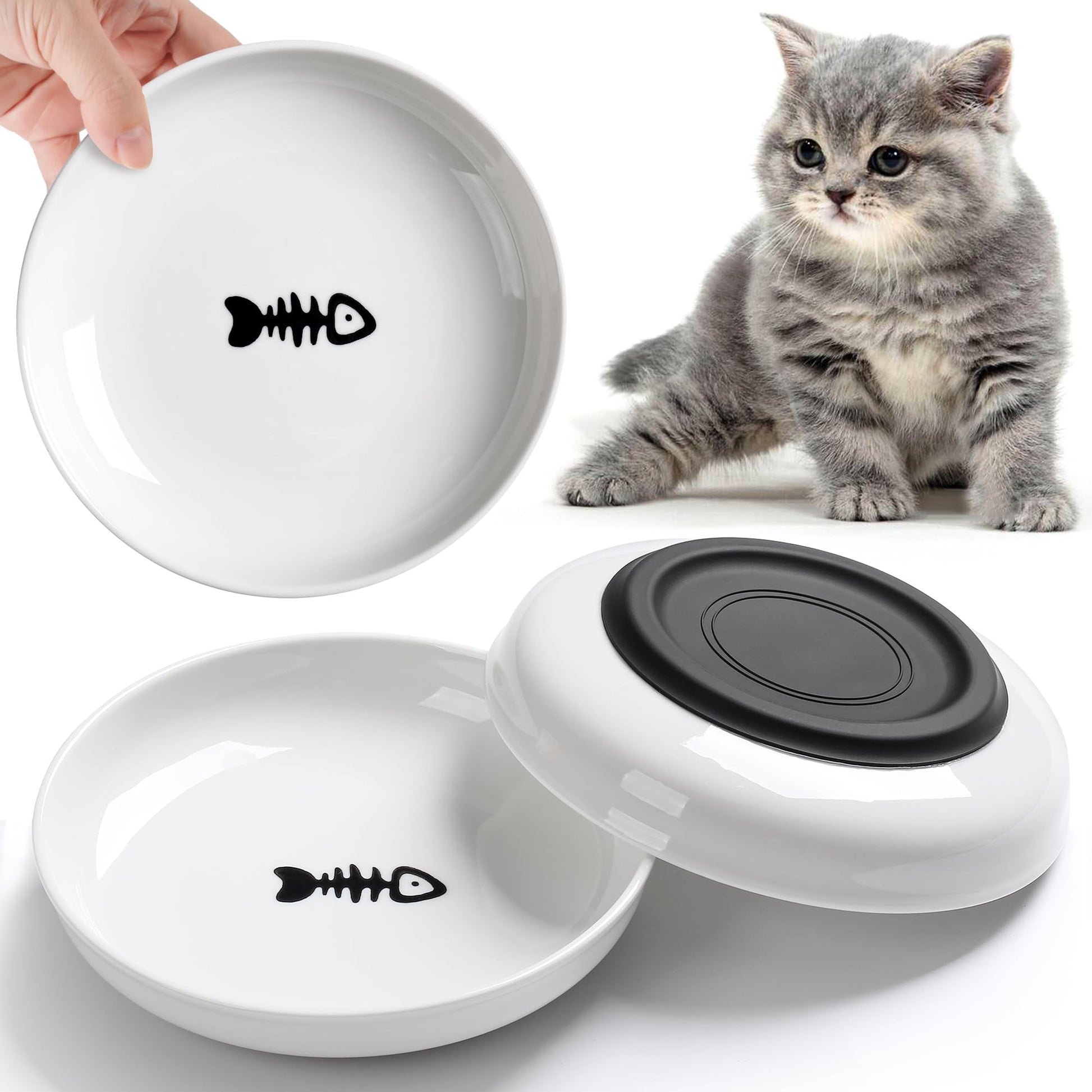 WROSWT No Spill Cat Bowls,Cat Food Bowl,Anti Whisker Fatigue Set