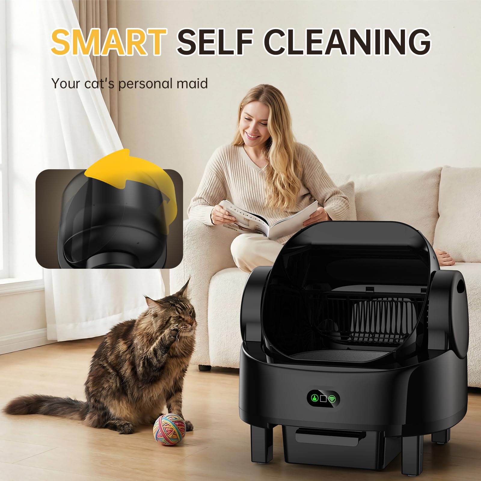 Automatic Cat Litter Box, Electric Large Open-Top Self Cleaning Litter