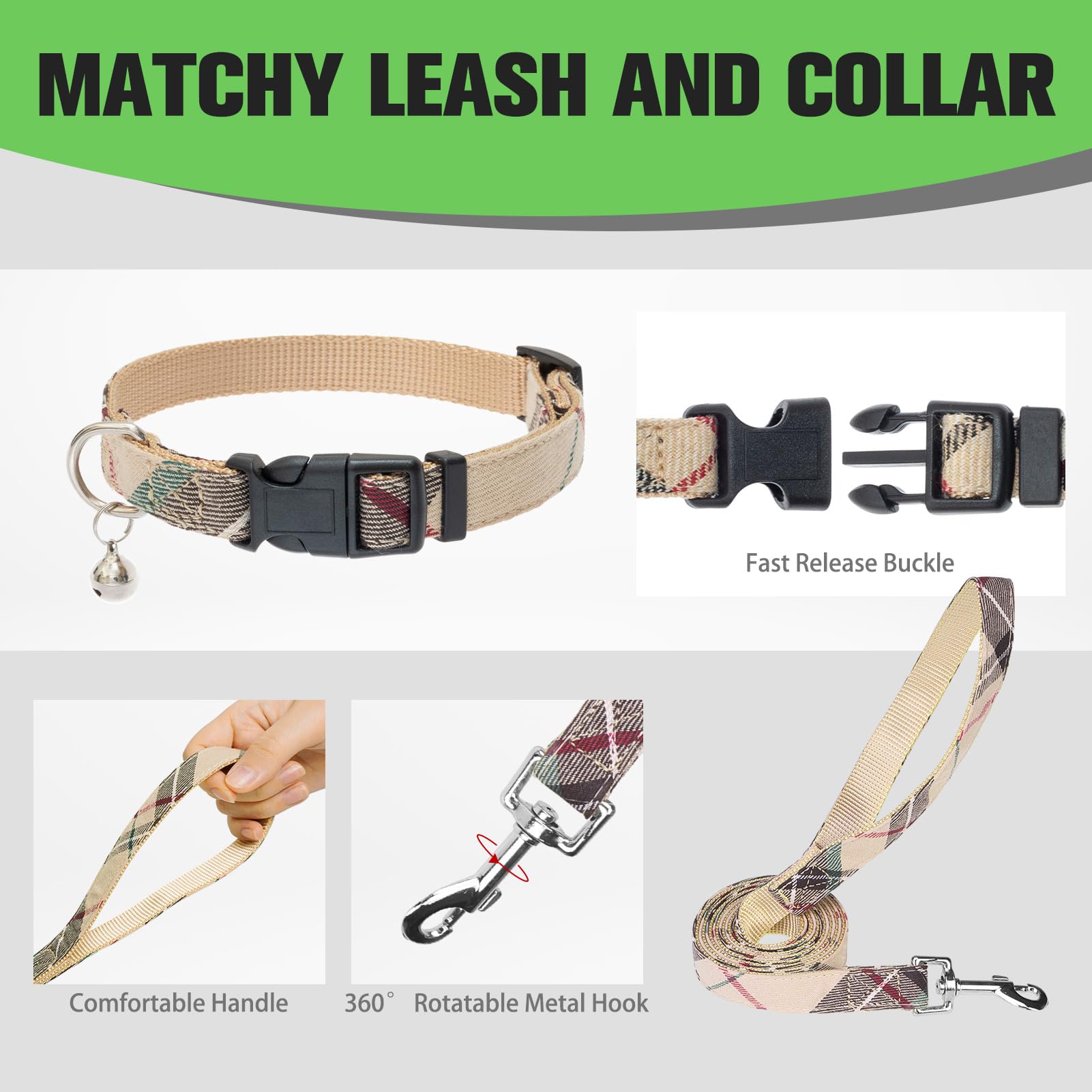 EXPAWLORER Plaid Small Dog Harness and Leash Set with AirTag Collar