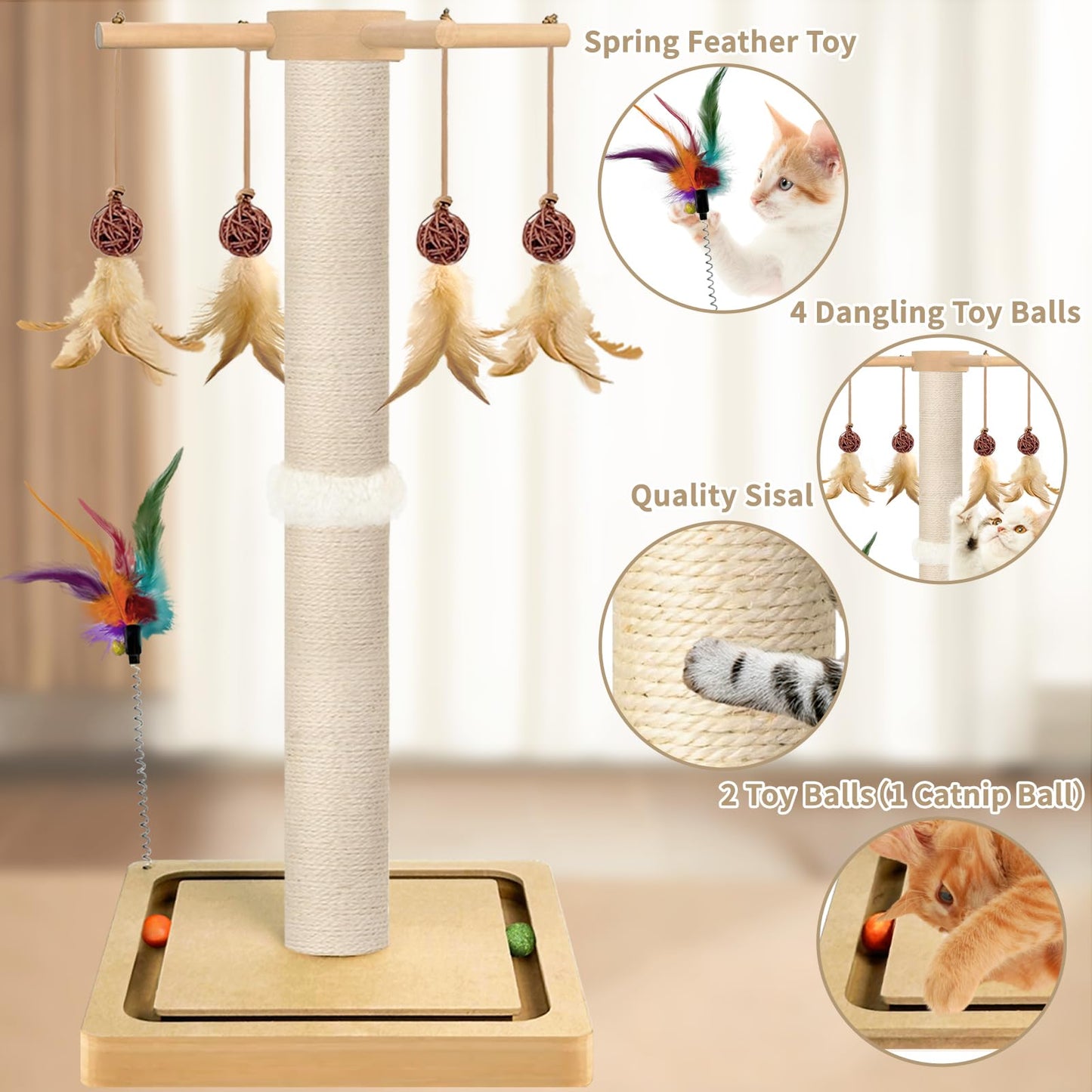 Tall Cat Scratching Post, Sisal, Large Scratcher Tree Tower for Tower