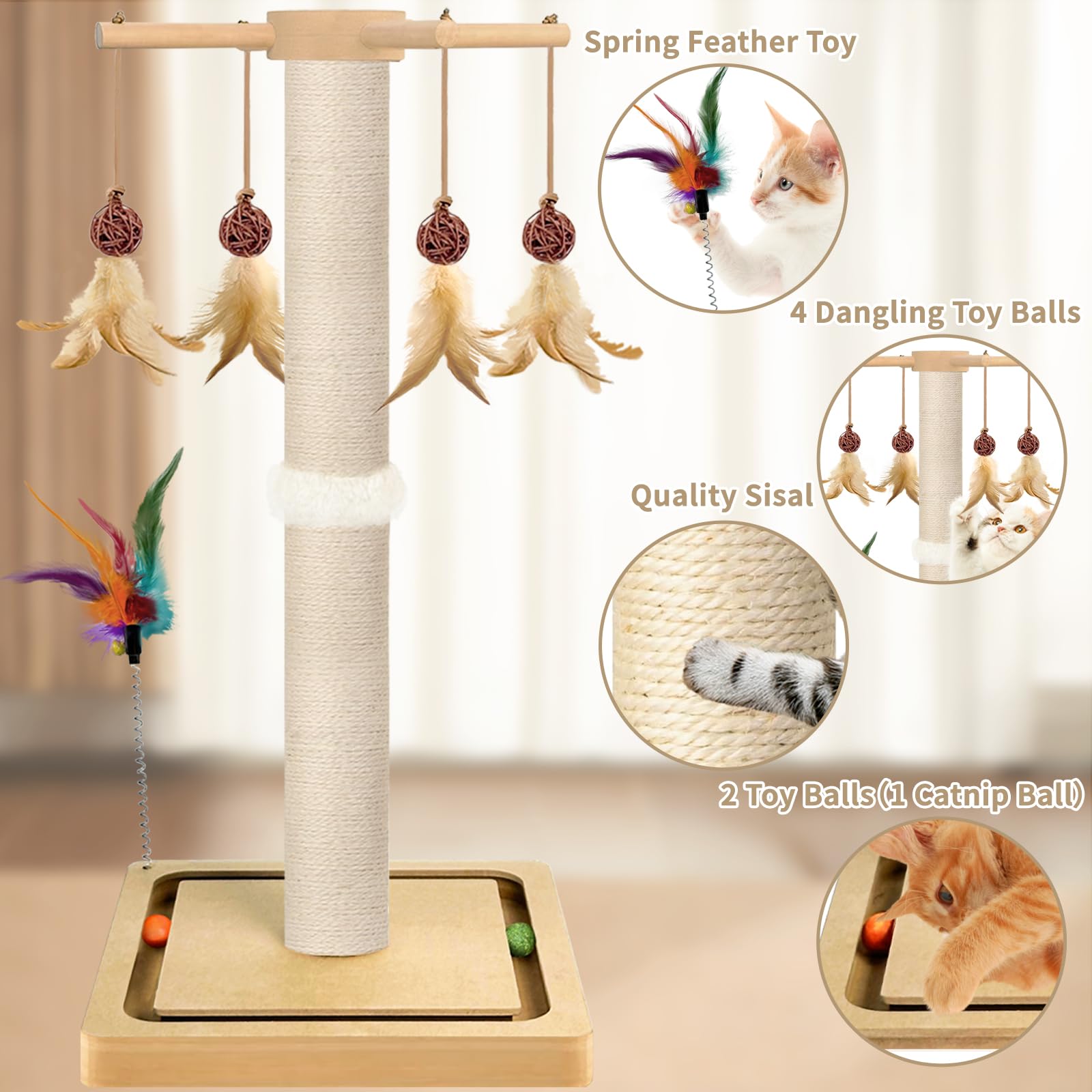 Tall Cat Scratching Post, Sisal, Large Scratcher Tree Tower for Tower