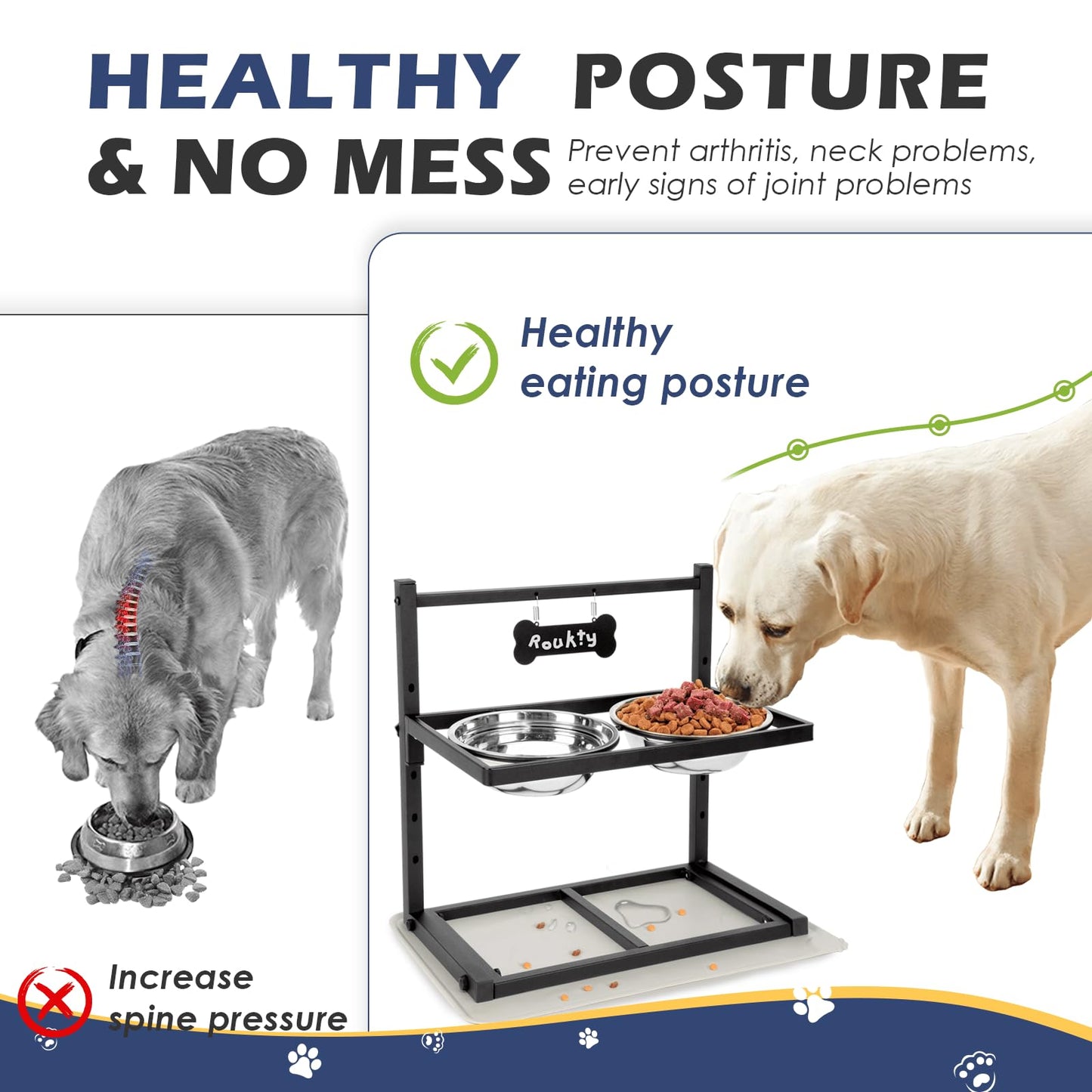 ADENGL Elevated Dog Bowls with Slow Feeder, 5 Adjustable Heights Mat