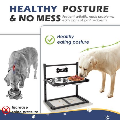 ADENGL Elevated Dog Bowls with Slow Feeder, 5 Adjustable Heights Mat