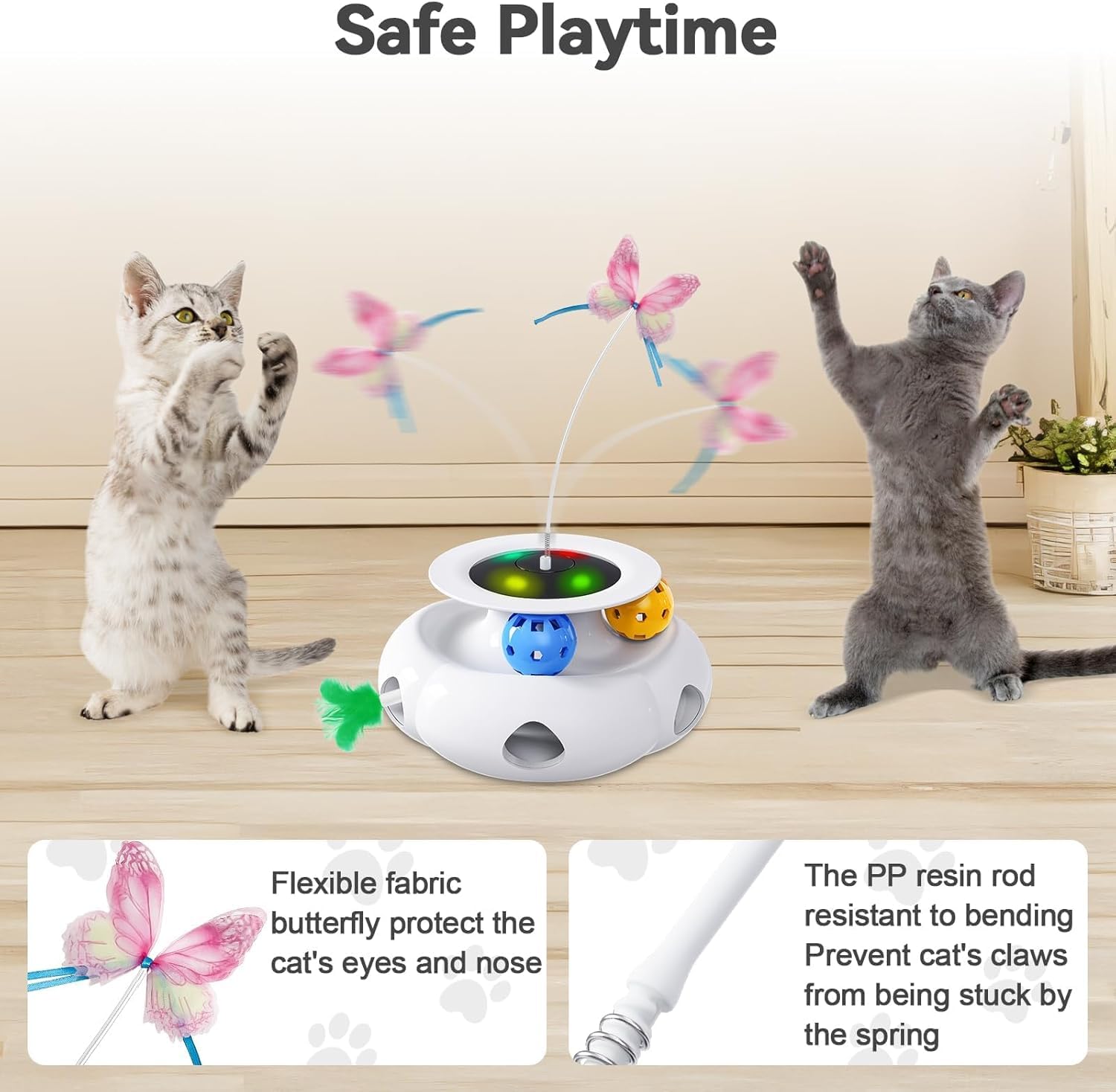 Xuyub Cat Toys 3in1 Interactive Moving Ambush Feather, Spinning Balls