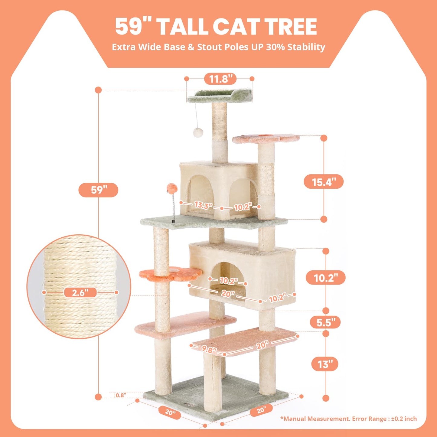 HYABi Flower Cat Tree Tower Multi-Level Cat Condo with Plush Balls