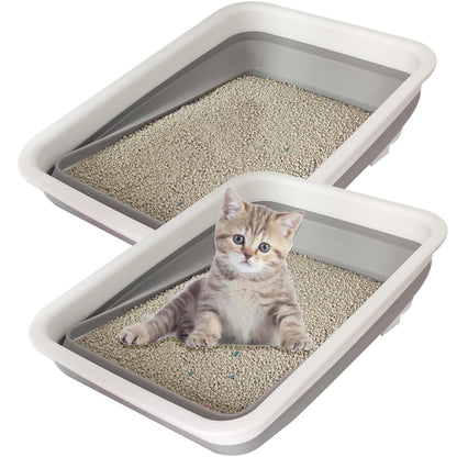 chuyouan 2 Pack Collapsible Small Cat Litter Box, Open Kitten Litter