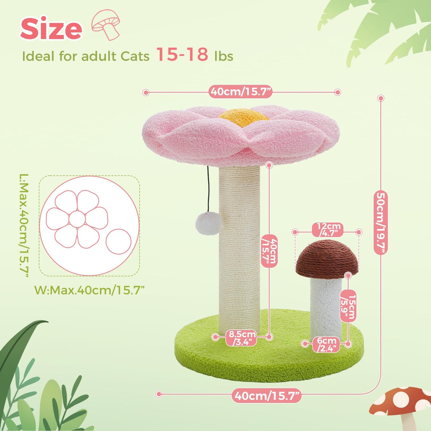 PETEPELA Cat Scratching Post, Mushroom Cat Scratcher Cute Cat Tree