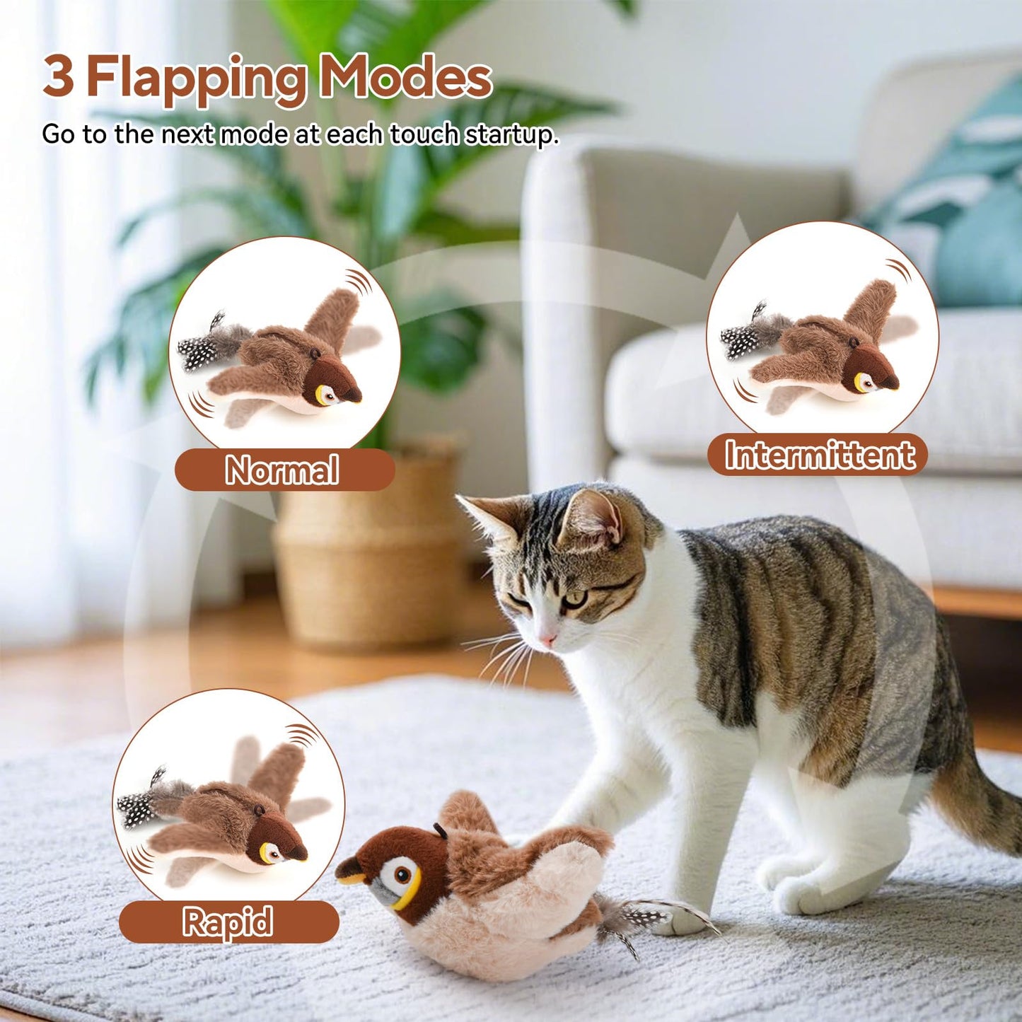 AUSCAT Flappy Bird Cat Toy, Simulated Chirping Bird Cat Toy Catnip
