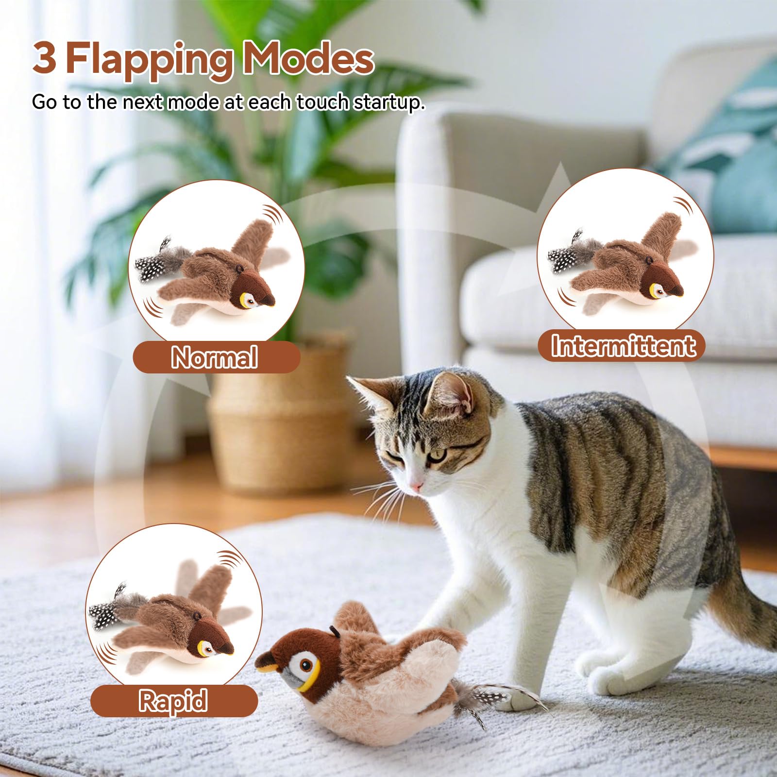 AUSCAT Flappy Bird Cat Toy, Simulated Chirping Bird Cat Toy Catnip