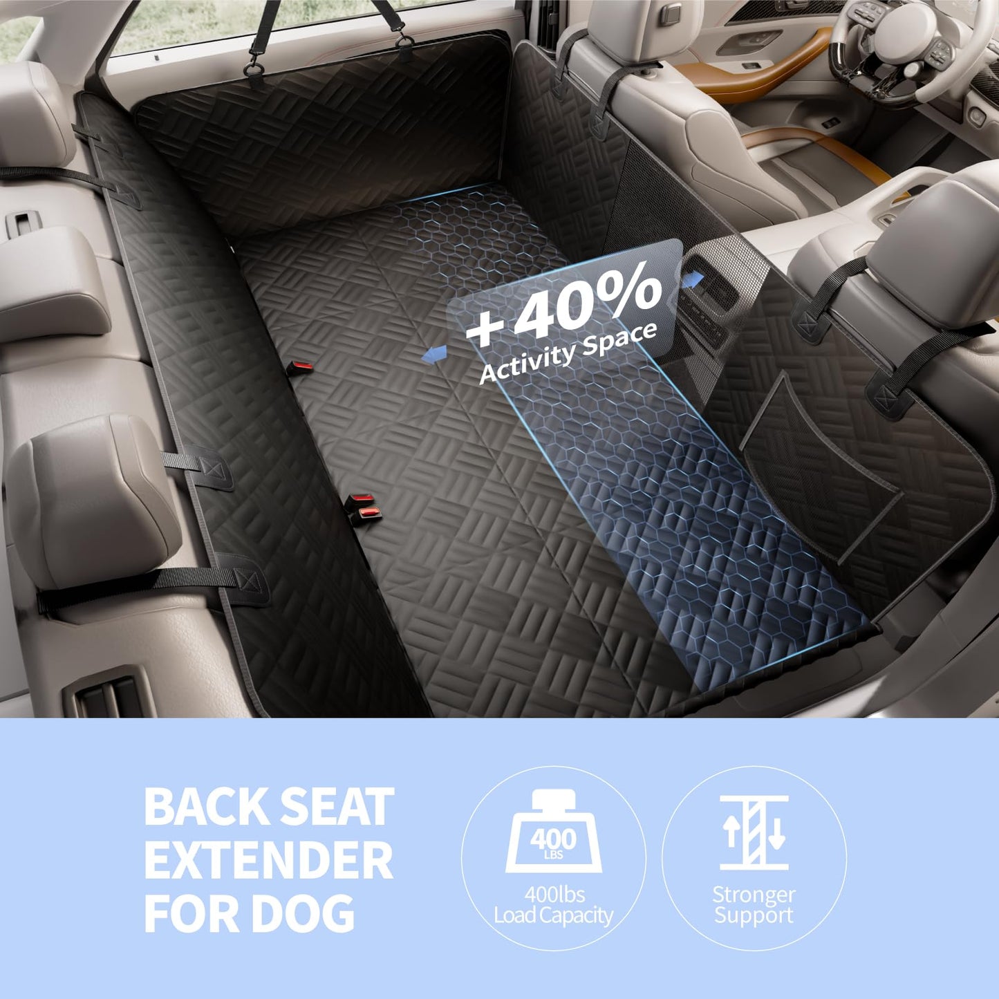 ELLINI Dog Car Seat Cover for Back Seat, Hard Bottom Back Seat