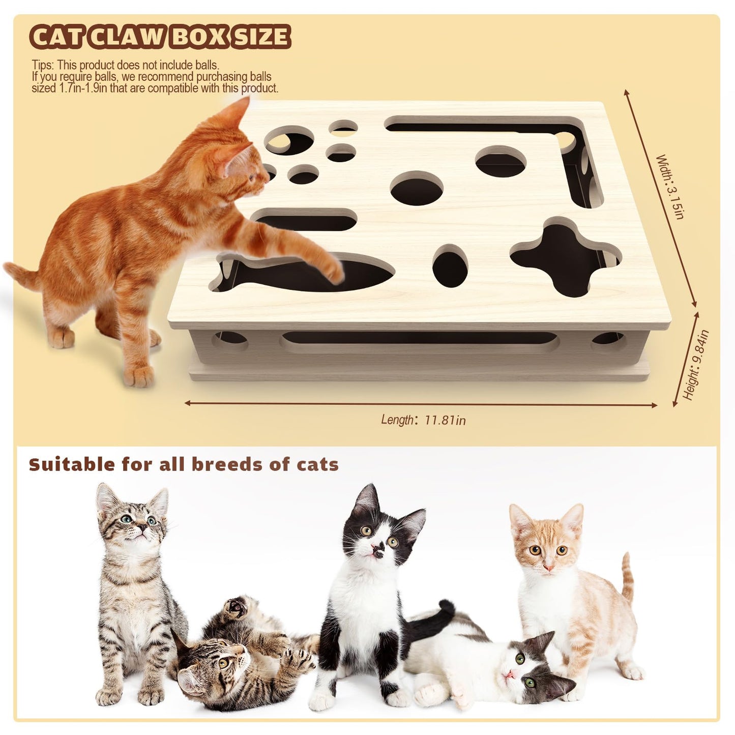 Cat Scratch Puzzle Enrichment Box, Solid Wood Construction Cat Box