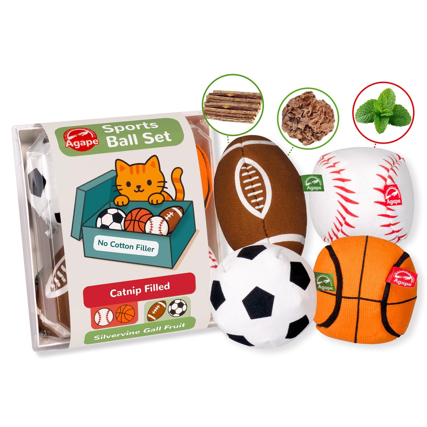 Agape Catnip Silvervine Filled Cat Toys, Interactive Chew Kicker Balls
