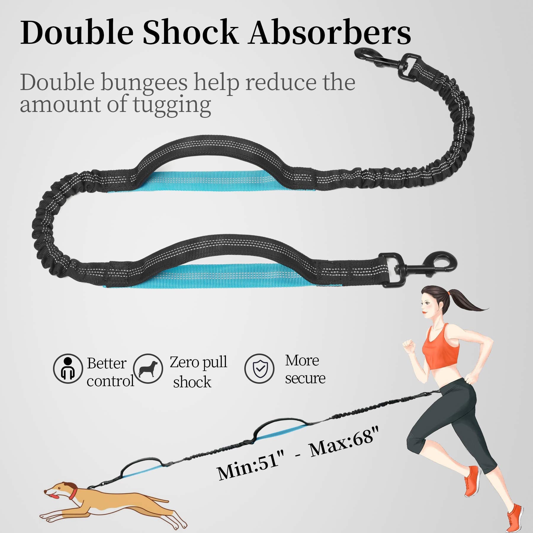 iYoShop Hands Free Dog Leash with Zipper Pouch, Dual Padded Leash