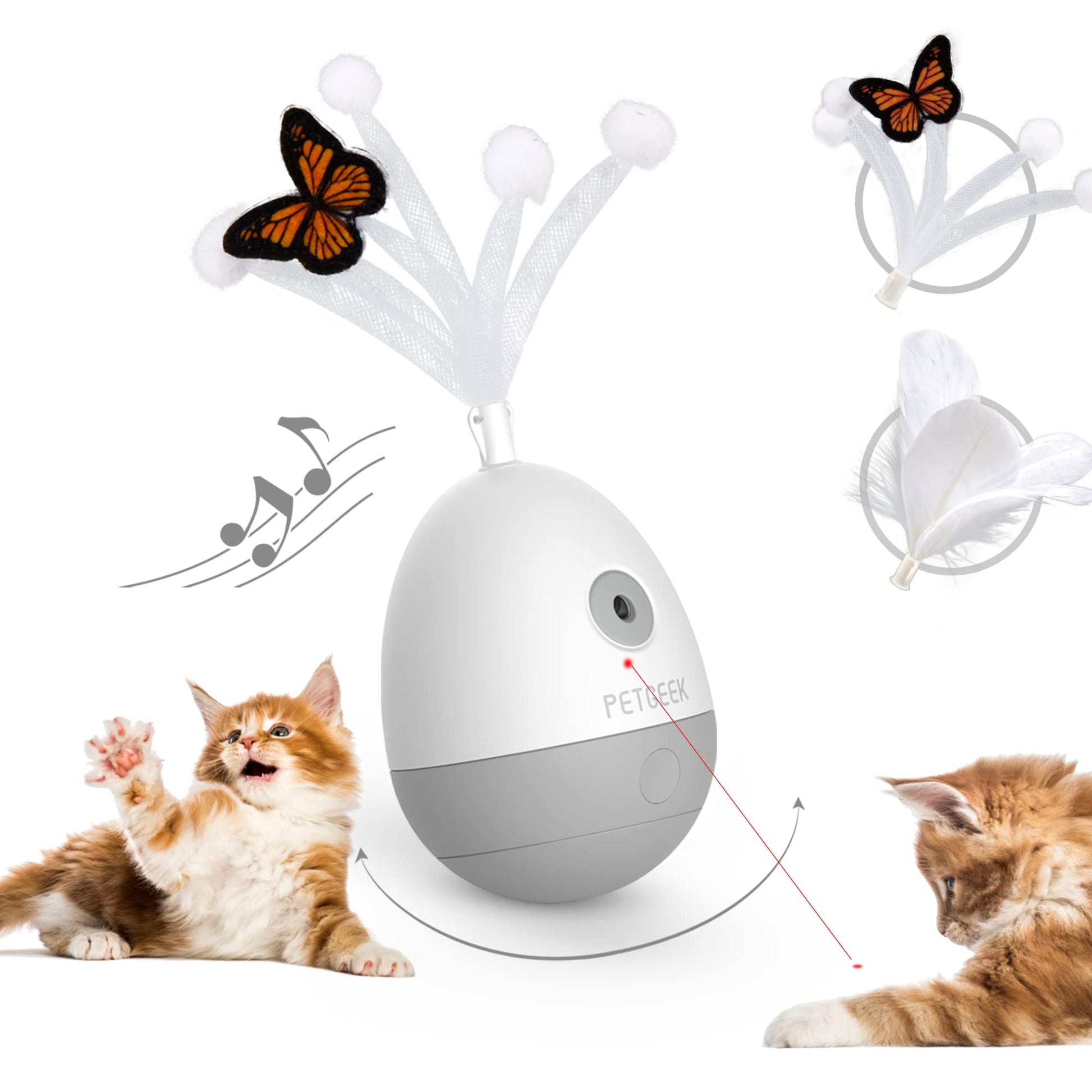PETGEEK Interactive Cat Laser Pointer Toy with Bird Squeaky, Wand