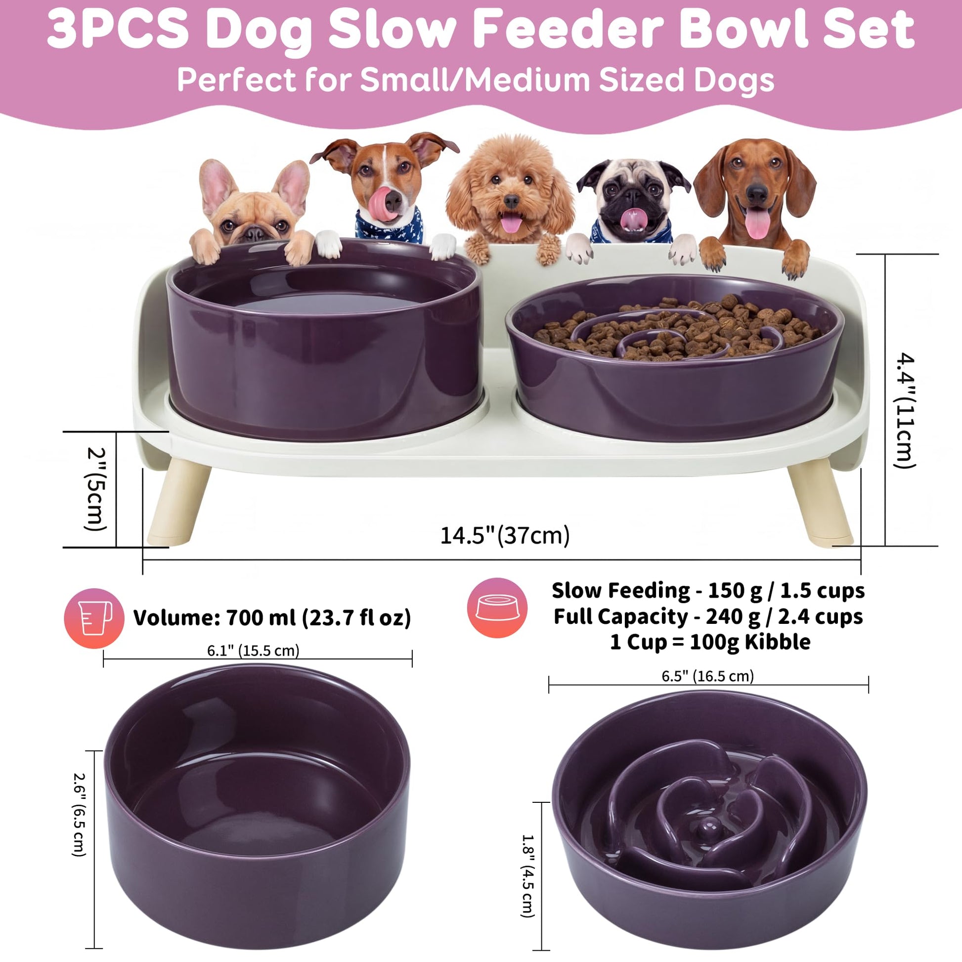 Elevated Slow Feeder Dog Bowls Ceramic Food and Water Bowl Set