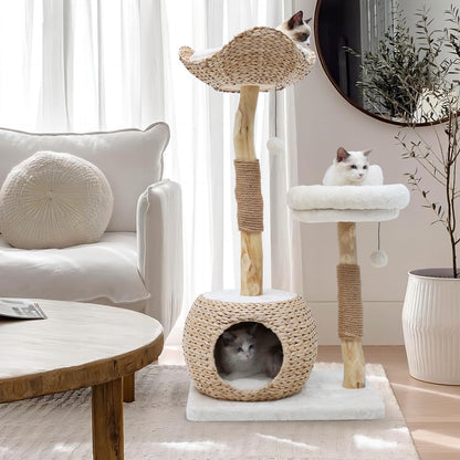 KULAMOON Modern Cat Tree Tower for Indoor Cats, Real Branch Ball