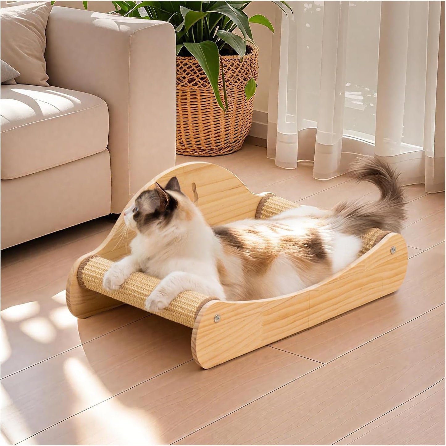 Avont Sisal Cat Scratcher Bed for Indoor Cats, Solid Wood Scratcher