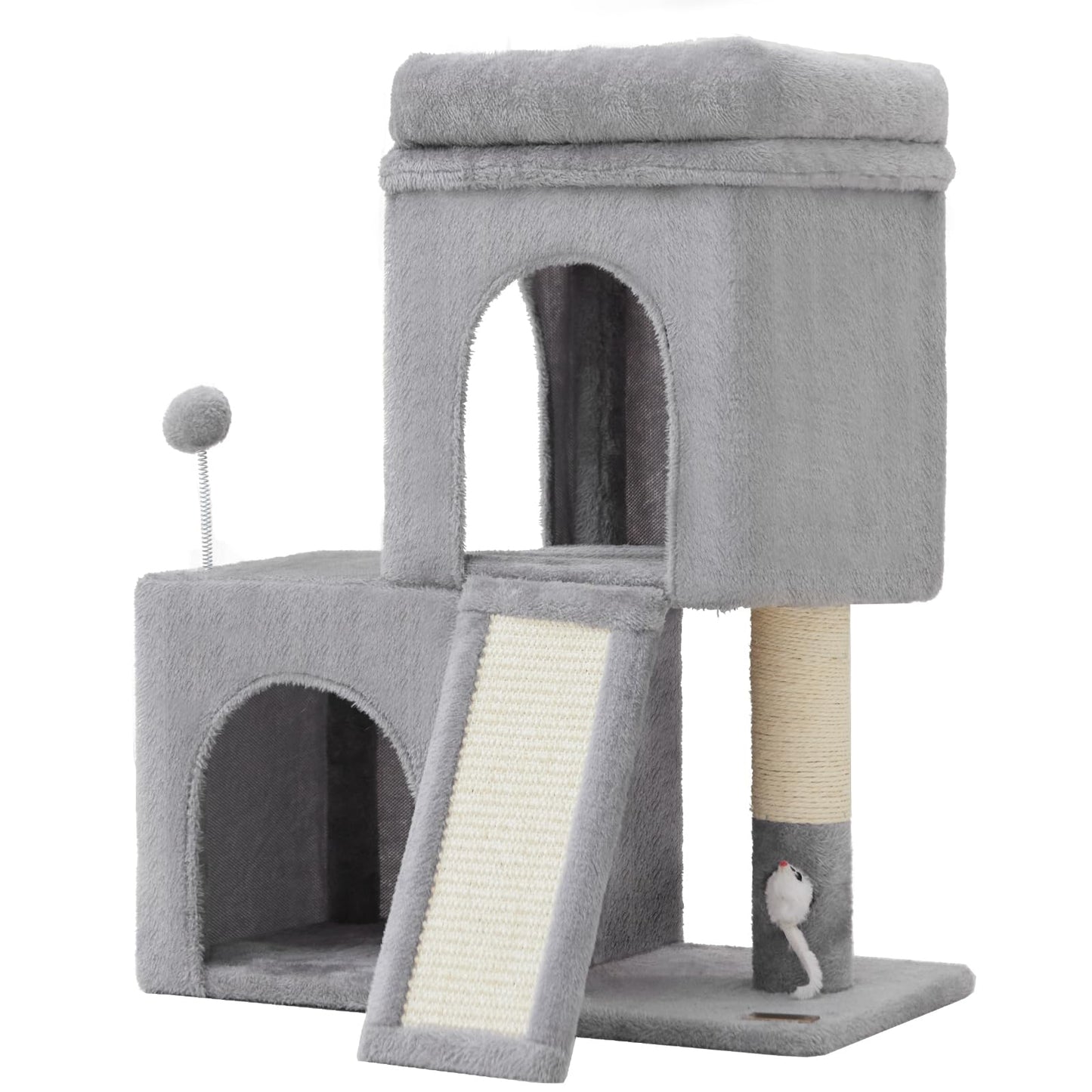 Woochpet Tall Cat Tree with 2 Cat Condo and Mouse Toy Cozy Mouse
