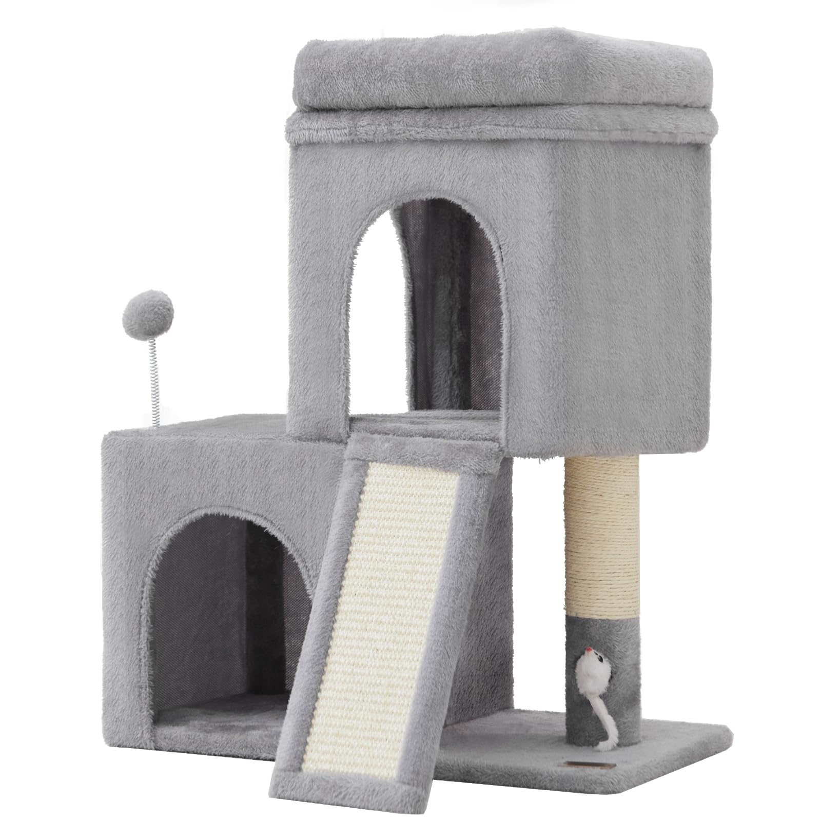 Woochpet Tall Cat Tree with 2 Cat Condo and Mouse Toy Cozy Mouse
