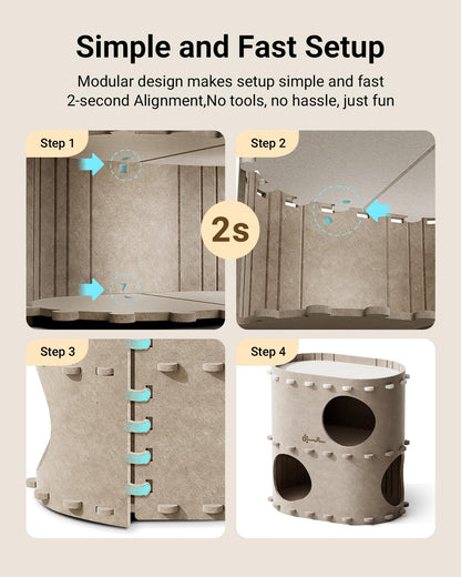 DownyPaws Cat House for Indoor Cats, 2-Storey Foldable Cat Bed Cave