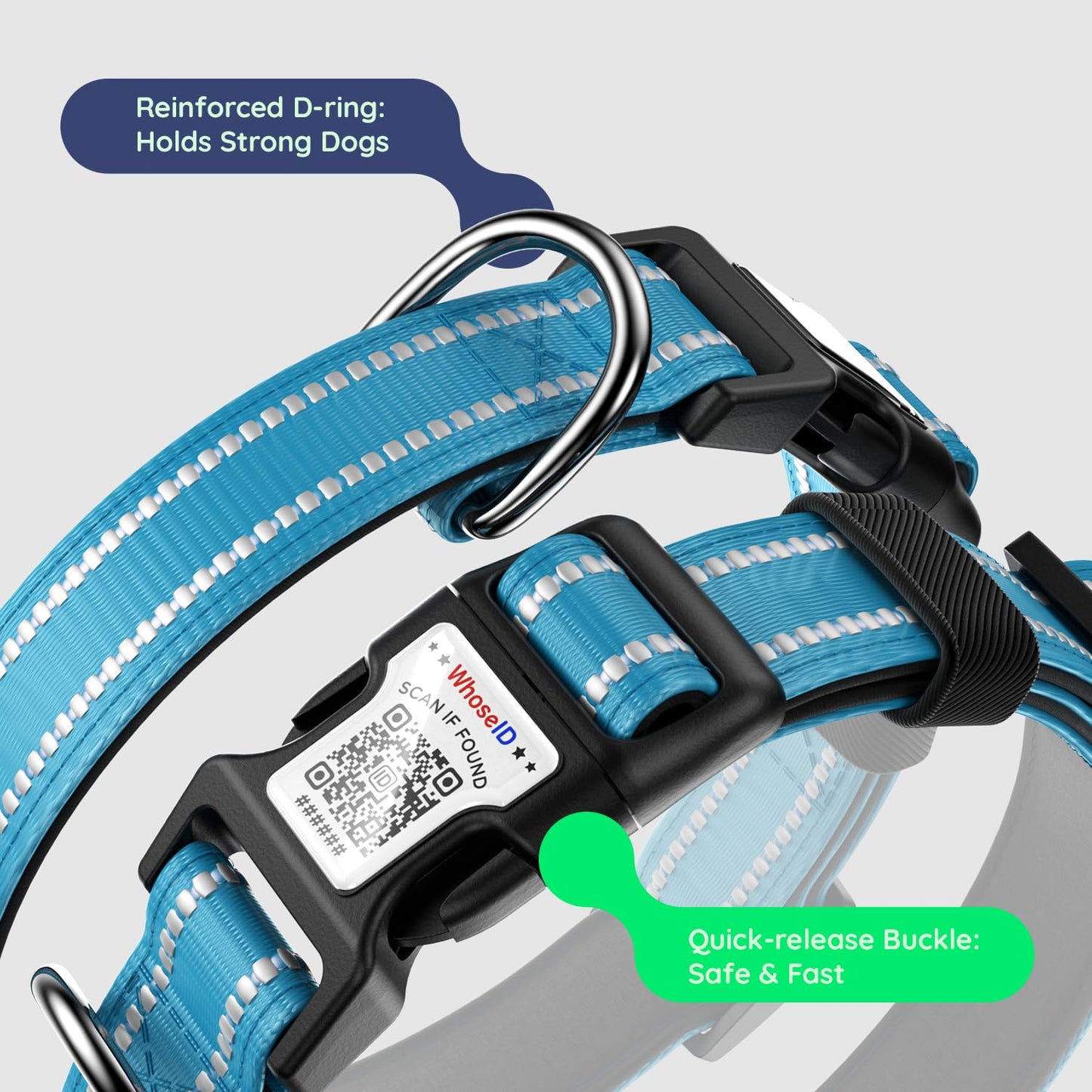 Airtag Dog Collar, Reflective Ultra-Durable Nylon Padded with Collar