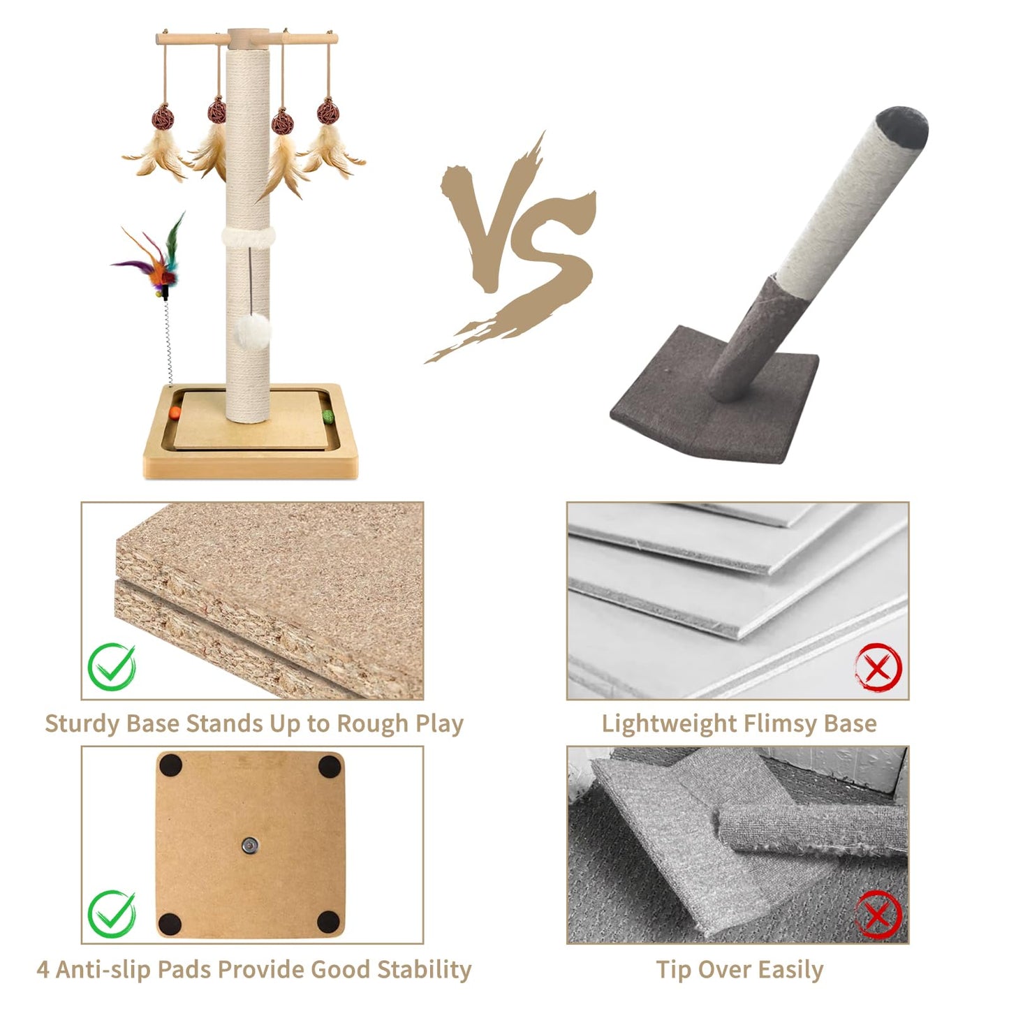 Cat Scratching Post, Sisal, Scratcher Tree Tower for Indoor Tower