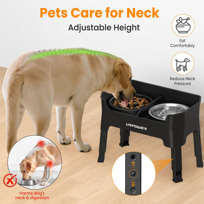 URPOWER 3-in-1 Elevated Dog Bowls Mess Proof Double Deck 4 Height Bowl
