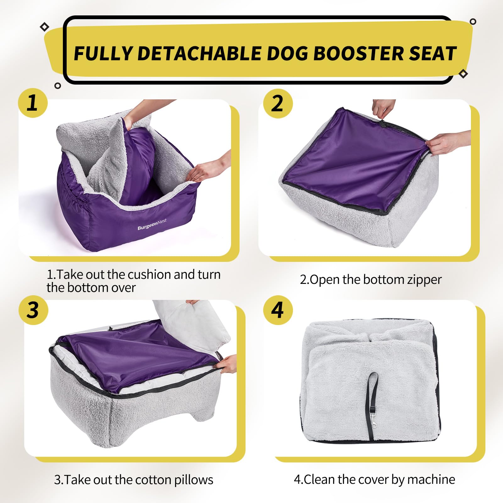 BurgeonNest Dog Car Seat for Small Dogs, Fully Detachable and Carrier