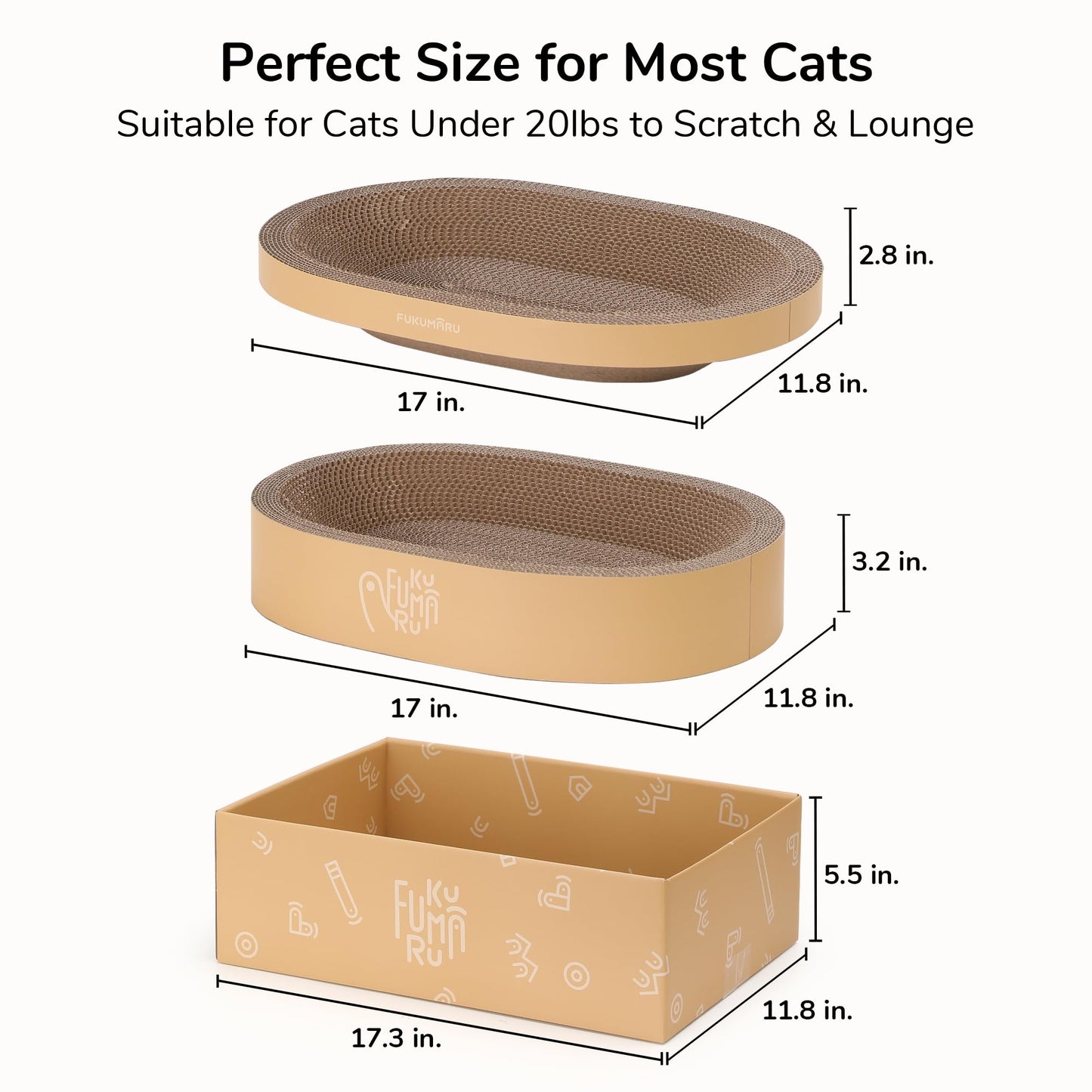 FUKUMARU 3PCS Cardboard Cat Scratcher Bed, Durable Oval Cat Bed