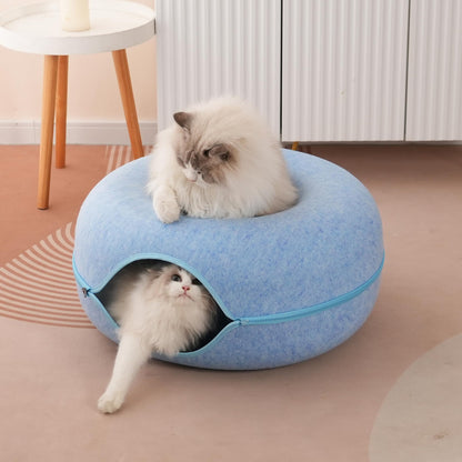 Large Cat Tunnel Bed for Indoor Cats with 3 Toys, Scratch Bed