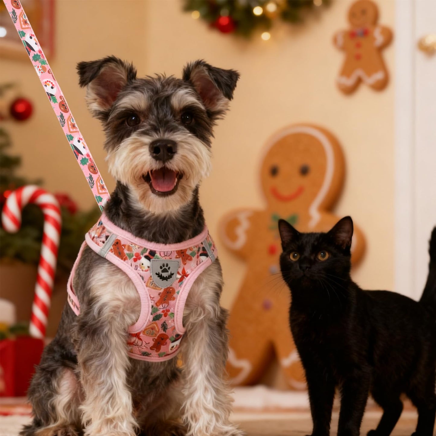 EXPAWLORER Christmas Puppy Harness Dog Collar and Leash Soft Collar