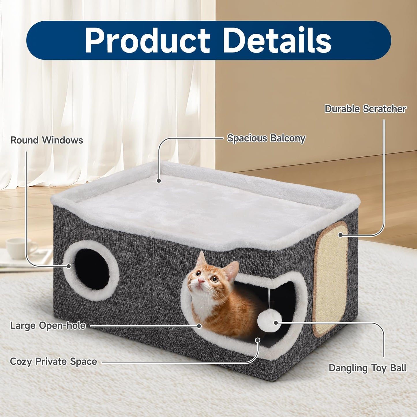 Shikha Cat Beds for Indoor Cats, Extra Wide Cat Cube House for House