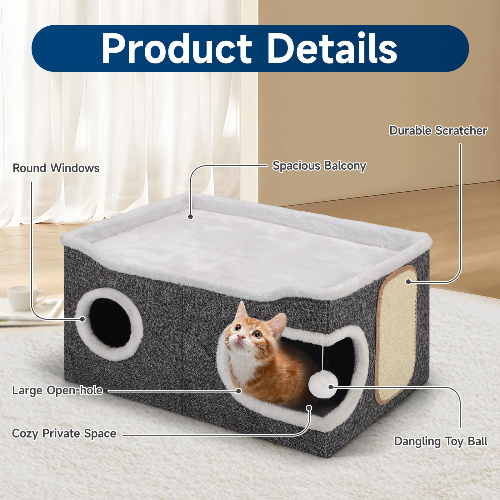 Shikha Cat Beds for Indoor Cats, Extra Wide Cat Cube House for House