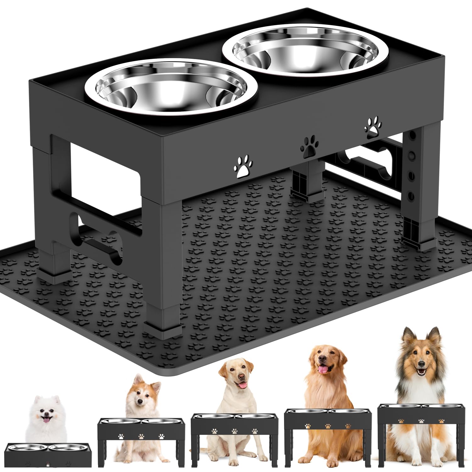 LAKIPETN Elevated Dog Bowls with Mat, Raised Dog Food Bowl Stand Mat