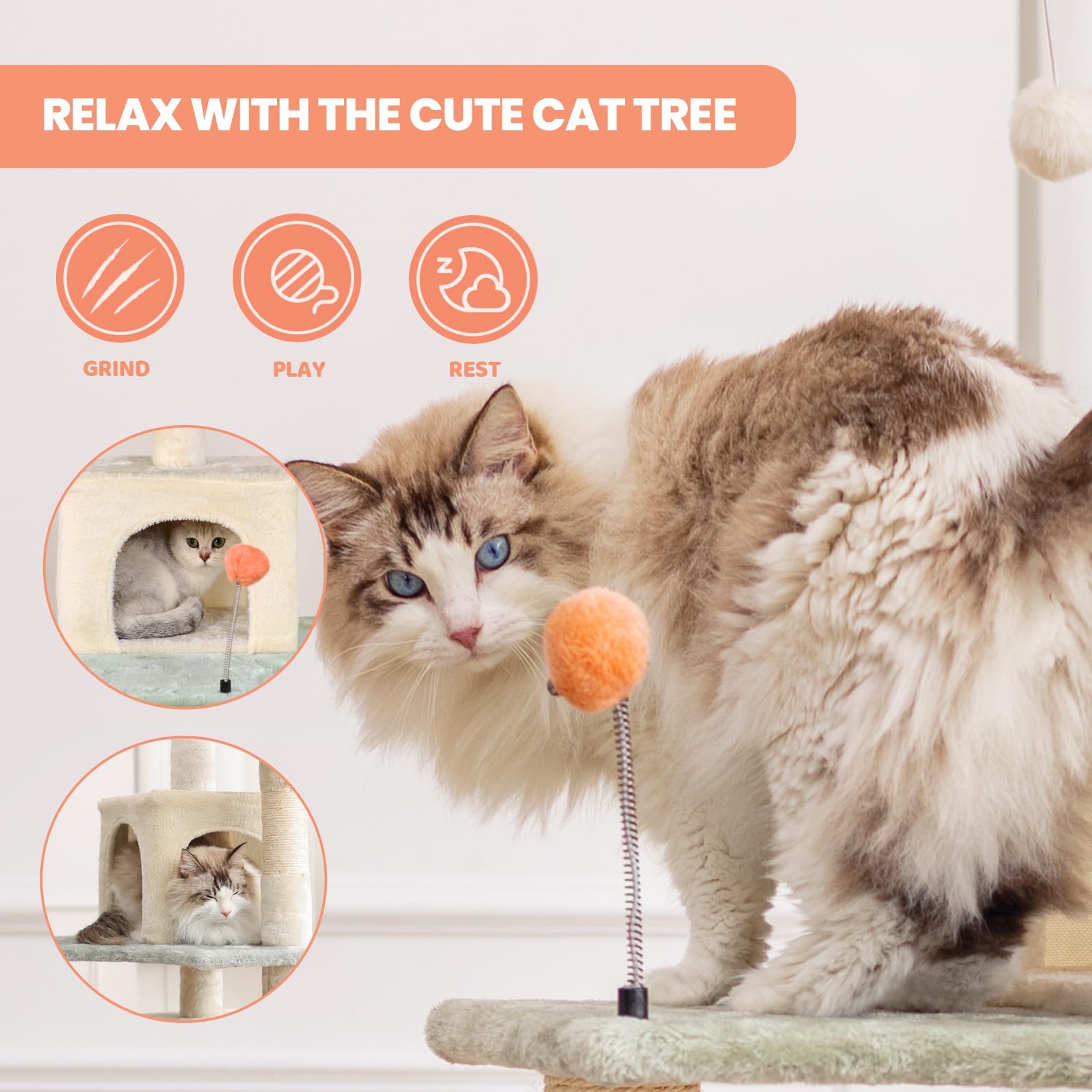 HYABi Flower Cat Tree Tower Multi-Level Cat Condo with Plush Balls