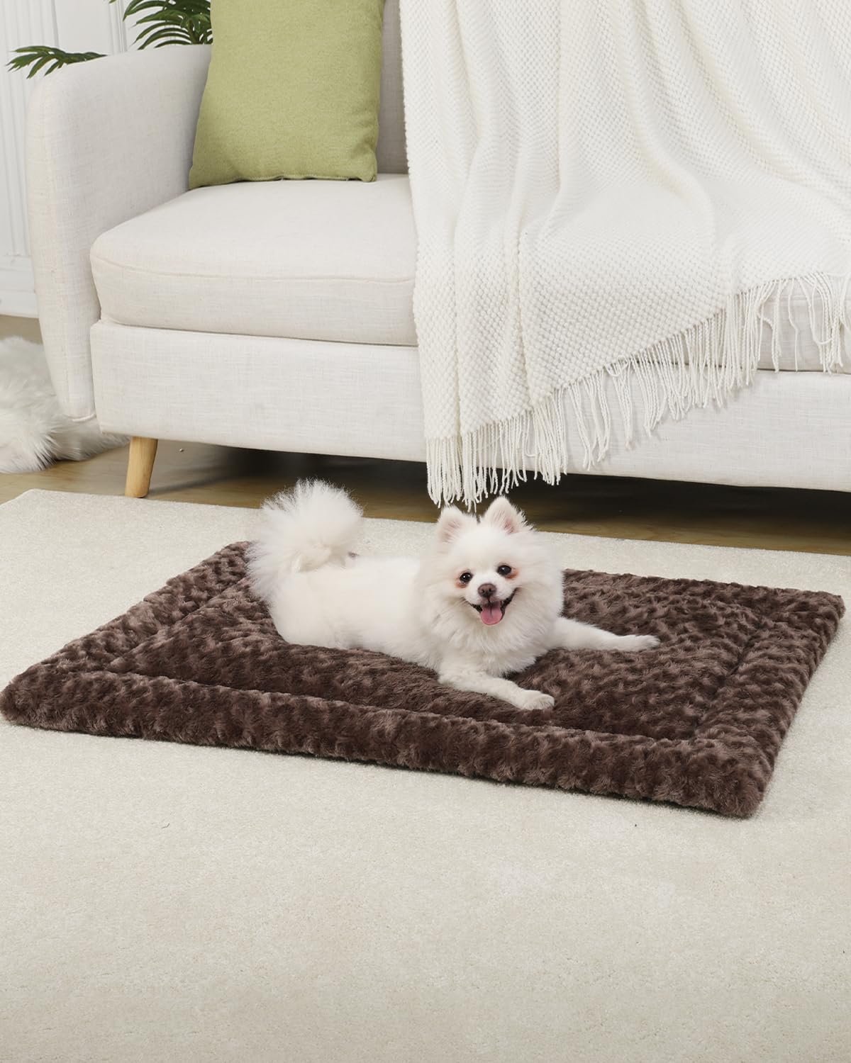 Washable Dog Bed Mat Reversible Dog Crate Pad Soft Fluffy Pet Kennel