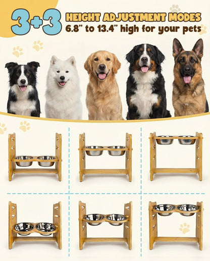Jovrun Elevated Dog Bowls, Adjustable Raised Dog Bowl Stand Bowl