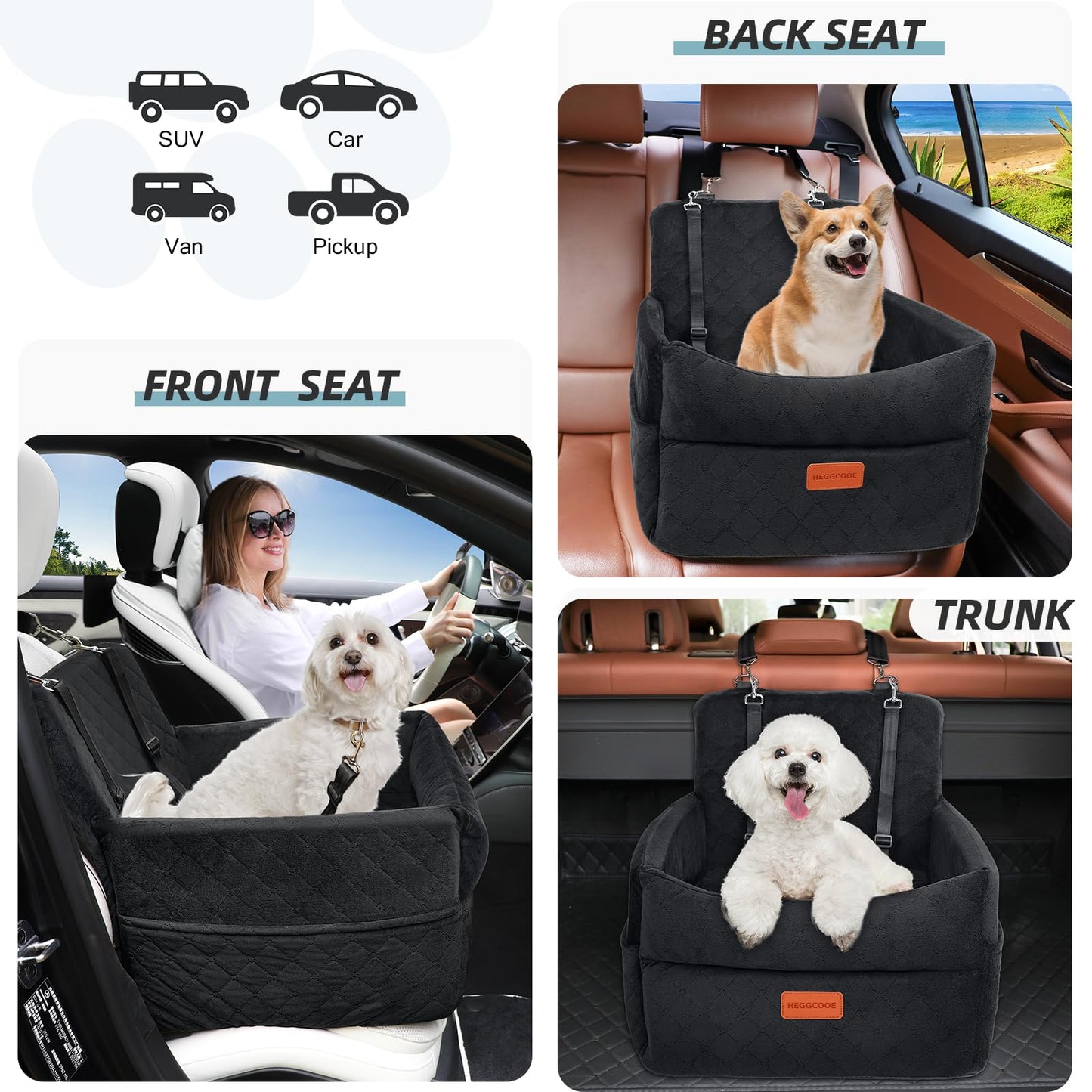 HEGGCOOE Small Dog Car Seat, Memory Foam Dog Booster Car Seats Seat