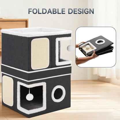 2-Storey Cat House for Indoor Cats, Separate Into 2 Large Cat Bed Cave