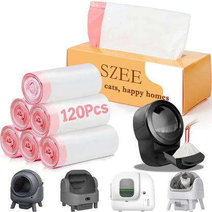 SZEE 120 Pack Automatic Waste Bags Compatible with Litter Box Box