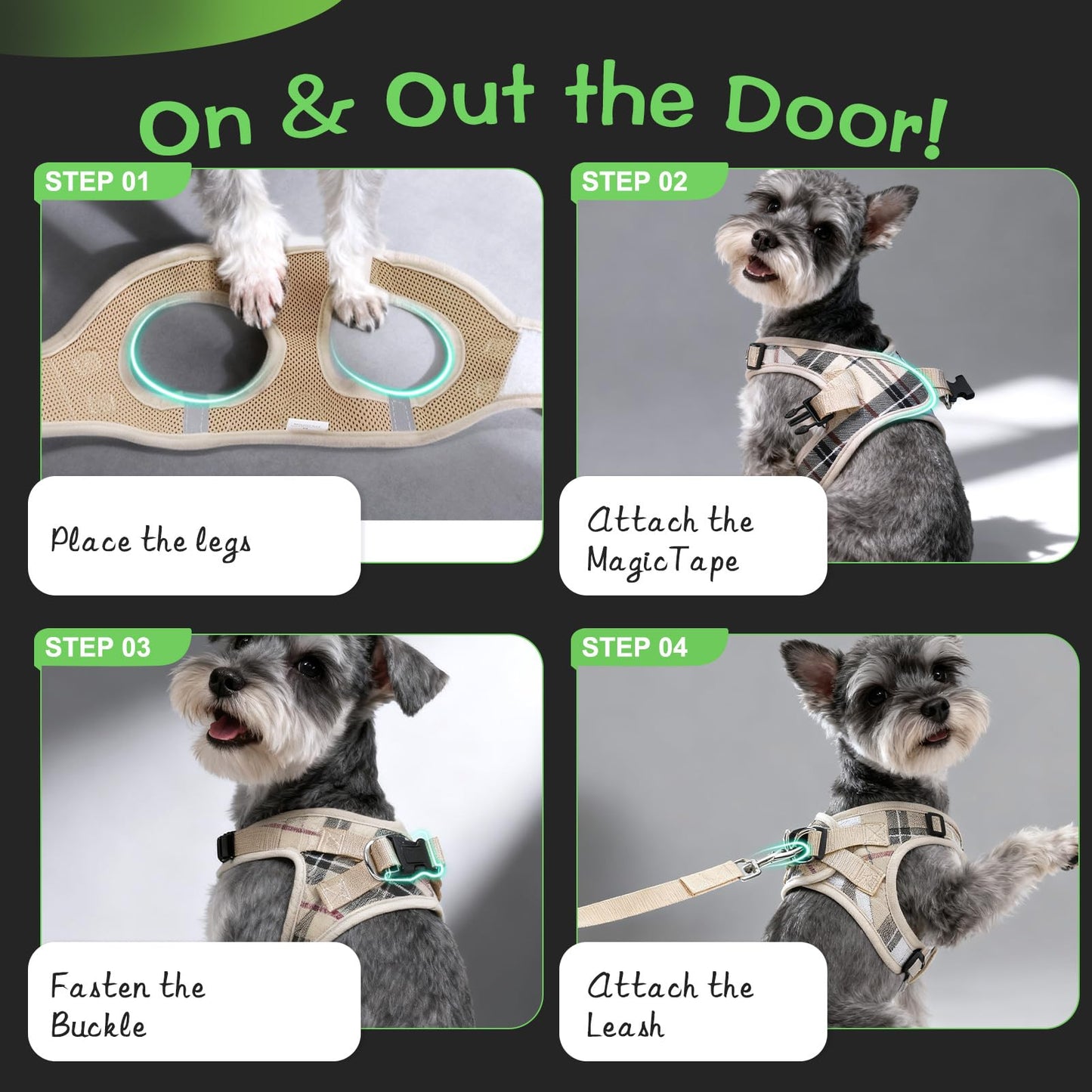 EXPAWLORER Plaid Small Dog Harness and Leash Set with AirTag Collar