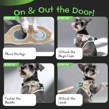 EXPAWLORER Plaid Small Dog Harness and Leash Set with AirTag Collar