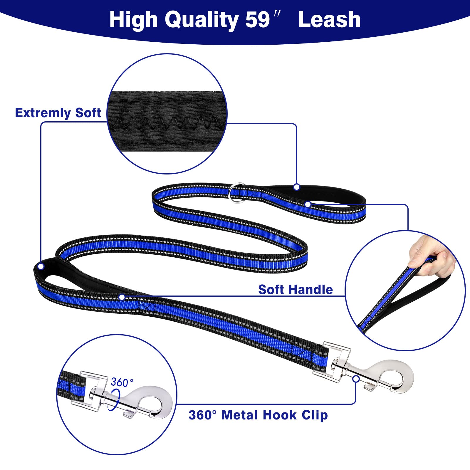 WINSEE Reflective Dog Harness, Collar Leash Set, No Pull Collar